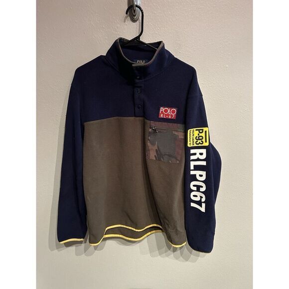 POLO RALPH LAUREN Fleece Pullover Jacket 1/4 Snap Camo RLPC 67 Men's Size Large - Picture 1 of 10